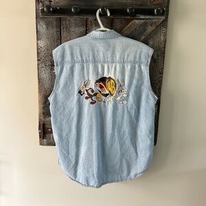 Men's Vintage Looney Tunes Warner Brothers Sleeveless Button Down Shirt